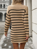 Striped Mock Neck Long Sleeve Mini Dress - All In The Bag