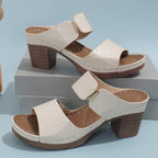 PU Leather Block Heel Sandals - All In The Bag