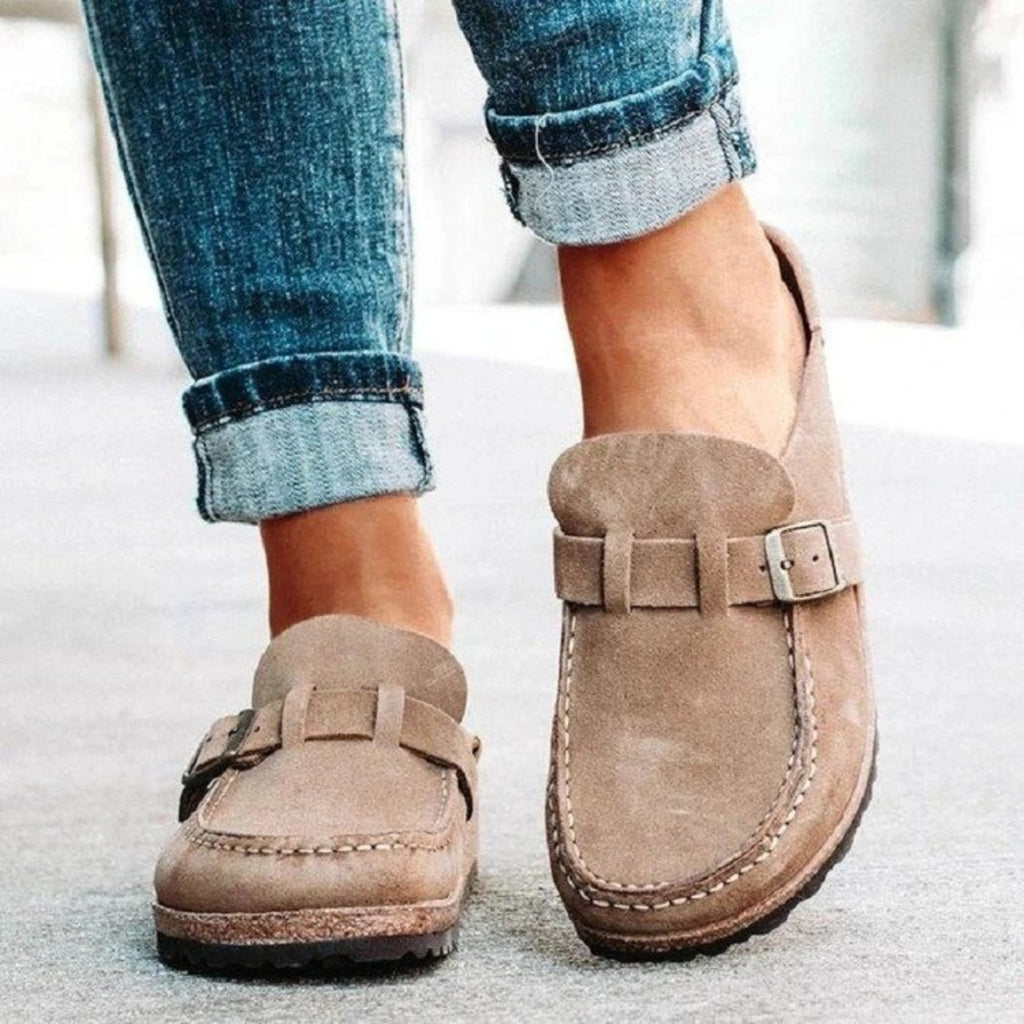 Round Toe Low Heel Buckle Loafers - All In The Bag