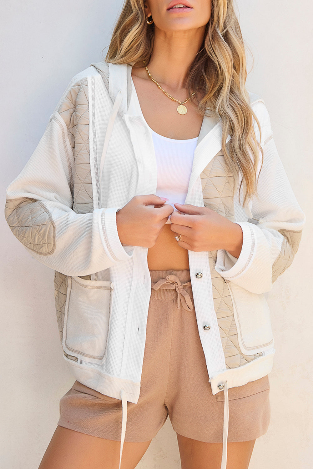 Drawstring Color Block Long Sleeve Jacket - All In The Bag