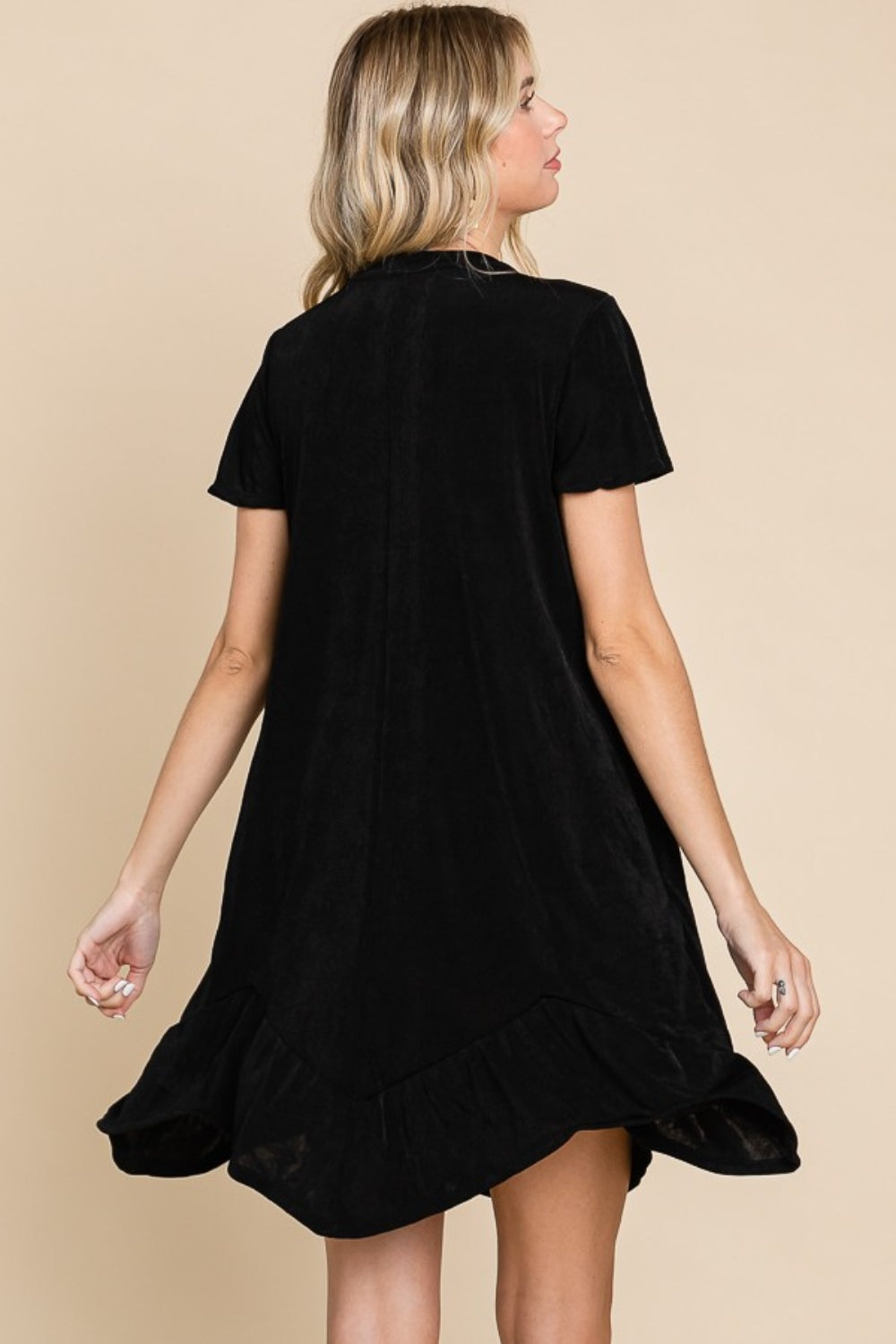 Culture Code Full Size Short Sleeve Ruffled Asymmetric Hem Dress - All In The Bag