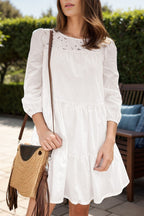 Tiered Round Neck Three-Quarter Sleeve Dress - All In The Bag