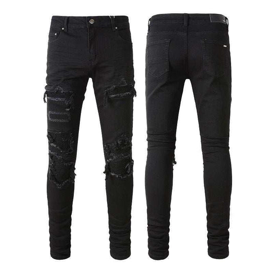 Black Patch Pleated Jeans For Men - All In The Bag 