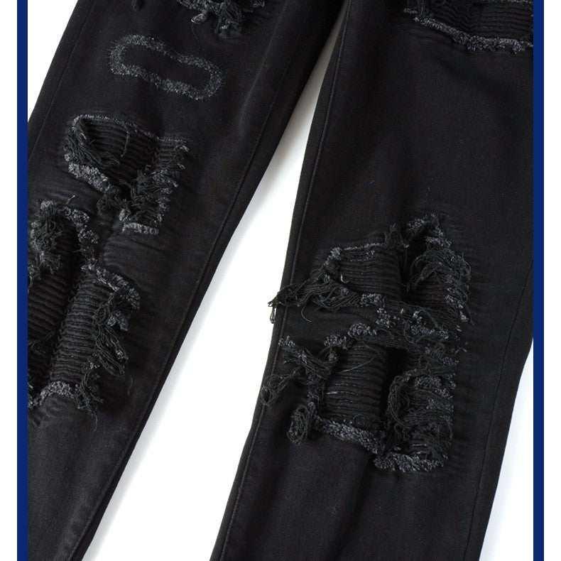 Black Patch Pleated Jeans For Men - All In The Bag 