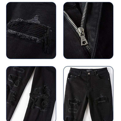 Black Patch Pleated Jeans For Men - All In The Bag 