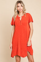 Culture Code Full Size Short Sleeve Ruffled Asymmetric Hem Dress - All In The Bag