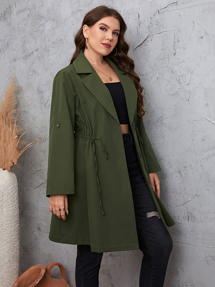 Plus Size Lapel Collar Roll-Tab Sleeve Trench Coat - All In The Bag