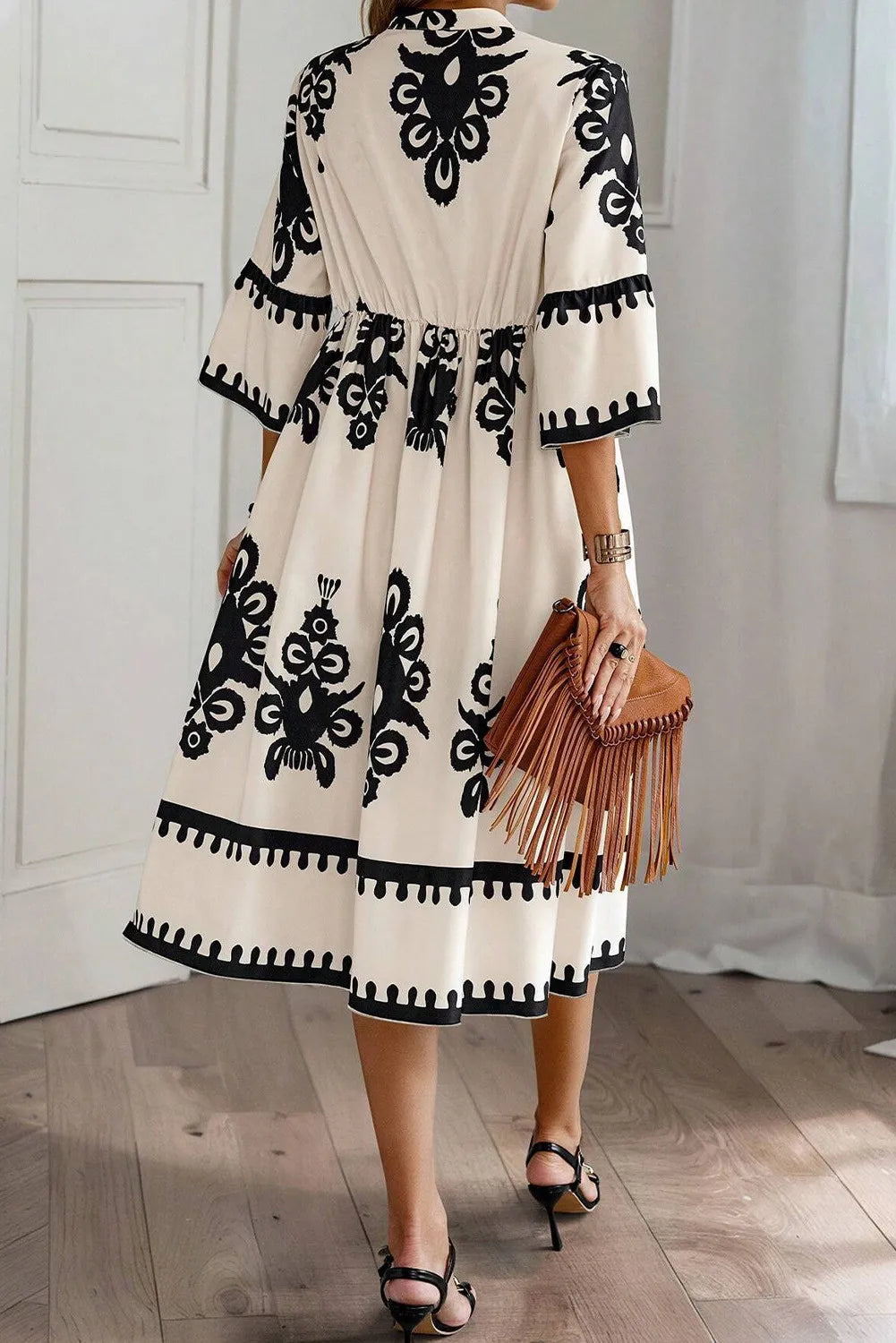 Printed Half Sleeve Knee Length Dress - All In The Bag