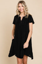 Culture Code Full Size Short Sleeve Ruffled Asymmetric Hem Dress - All In The Bag