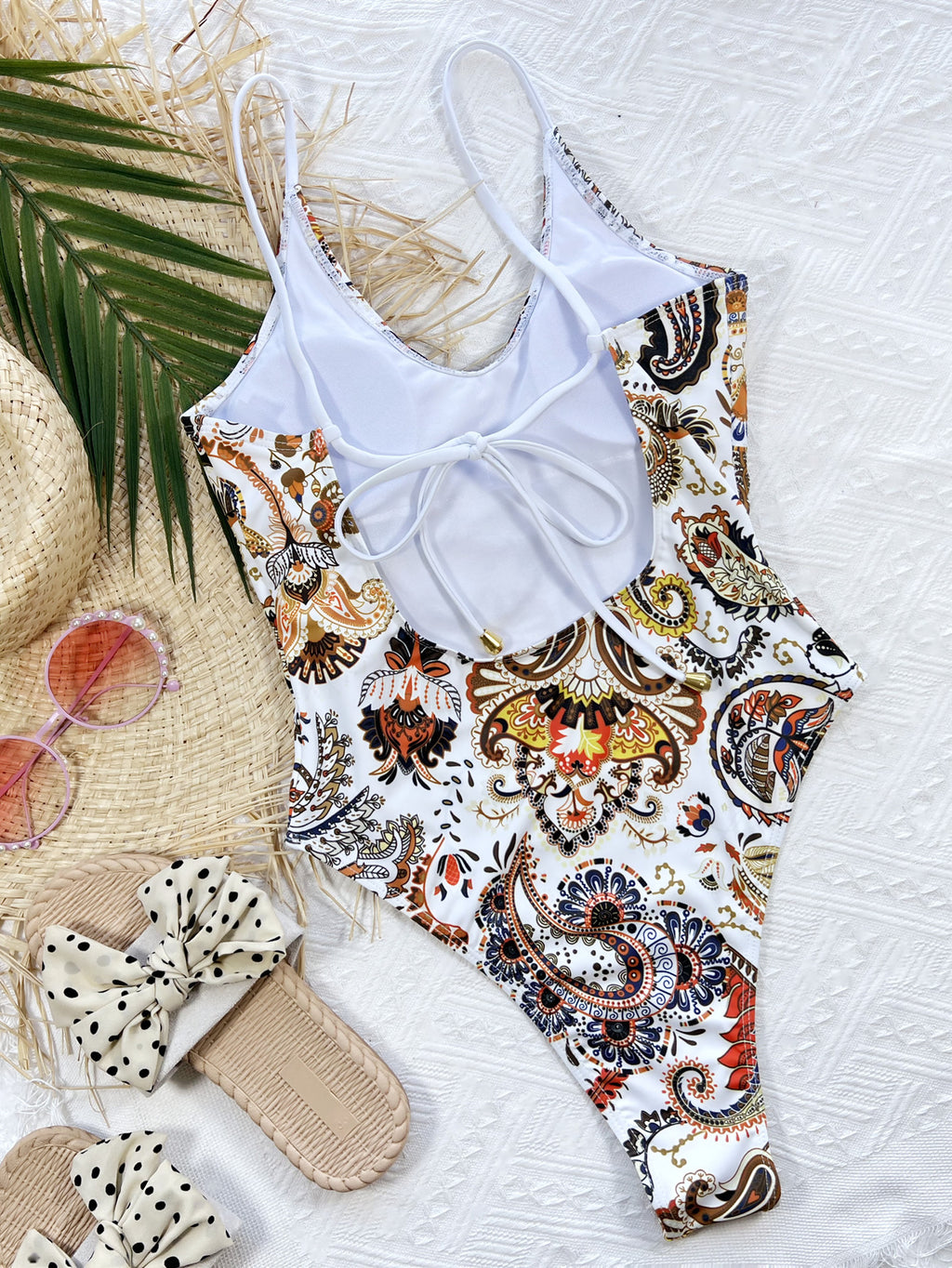 Printed Tie Back Scoop Neck One-Piece Swimsuit - All In The Bag