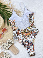 Printed Tie Back Scoop Neck One-Piece Swimsuit - All In The Bag