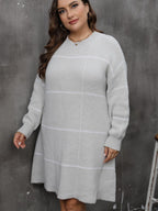 Plus Size Round Neck Long Sleeve Sweater Dress - All In The Bag