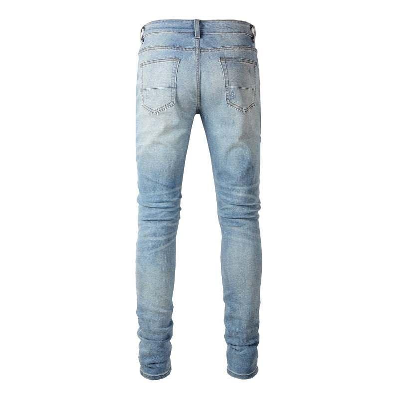 Cashew Flower Printed Patch Slim Fitting Light Colored Jeans For Men - All In The Bag 