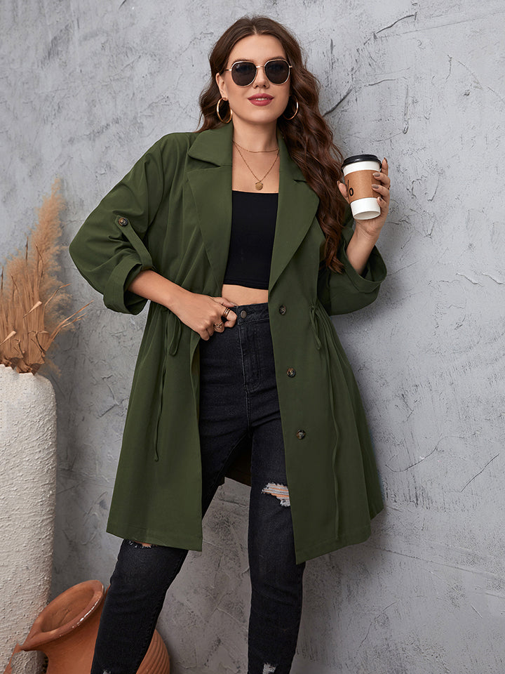 Plus Size Lapel Collar Roll-Tab Sleeve Trench Coat - All In The Bag