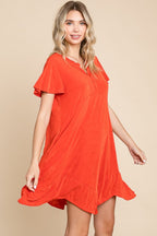 Culture Code Full Size Short Sleeve Ruffled Asymmetric Hem Dress - All In The Bag