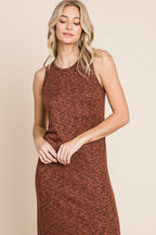 BOMBOM Slit Round Neck Sleeveless Midi Dress - All In The Bag