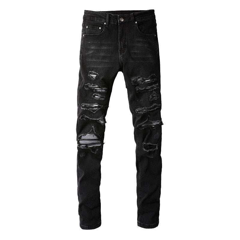 Collated Grey White Dyed Elastic Slim Fit Black Jeans For Men - All In The Bag 