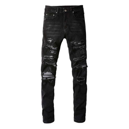 Collated Grey White Dyed Elastic Slim Fit Black Jeans For Men - All In The Bag 