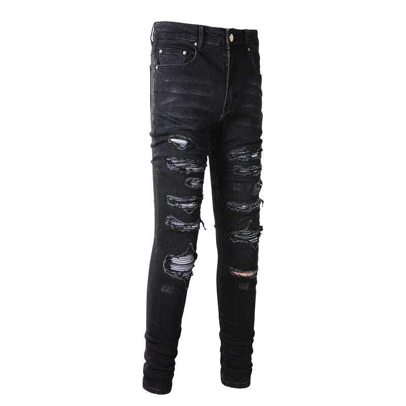 Collated Grey White Dyed Elastic Slim Fit Black Jeans For Men - All In The Bag 