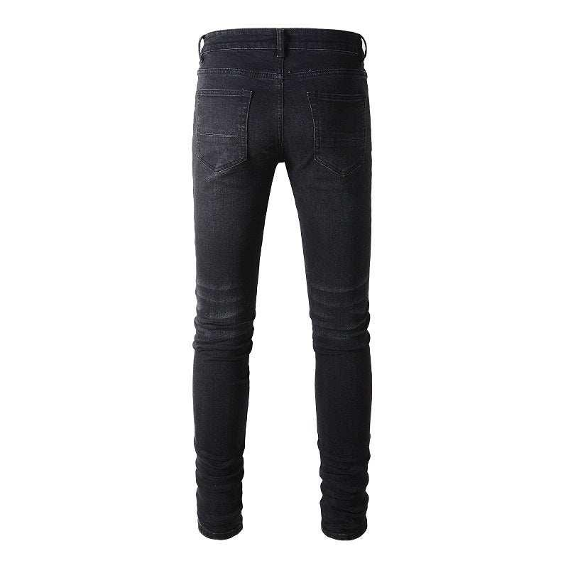 Collated Grey White Dyed Elastic Slim Fit Black Jeans For Men - All In The Bag 