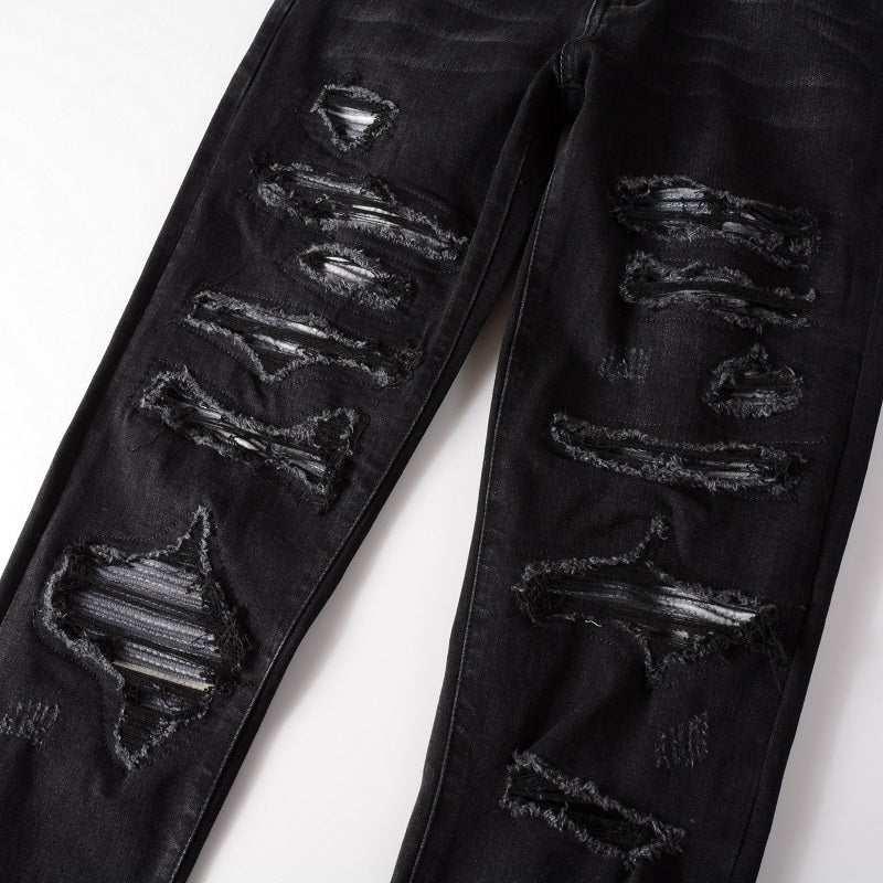 Collated Grey White Dyed Elastic Slim Fit Black Jeans For Men - All In The Bag 