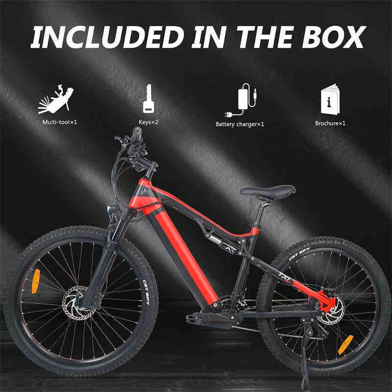 Red 500W Electric Ebike - 27.5 Inch Electric Mountain Bicycle 48V 27 Speed - Bafang Motor