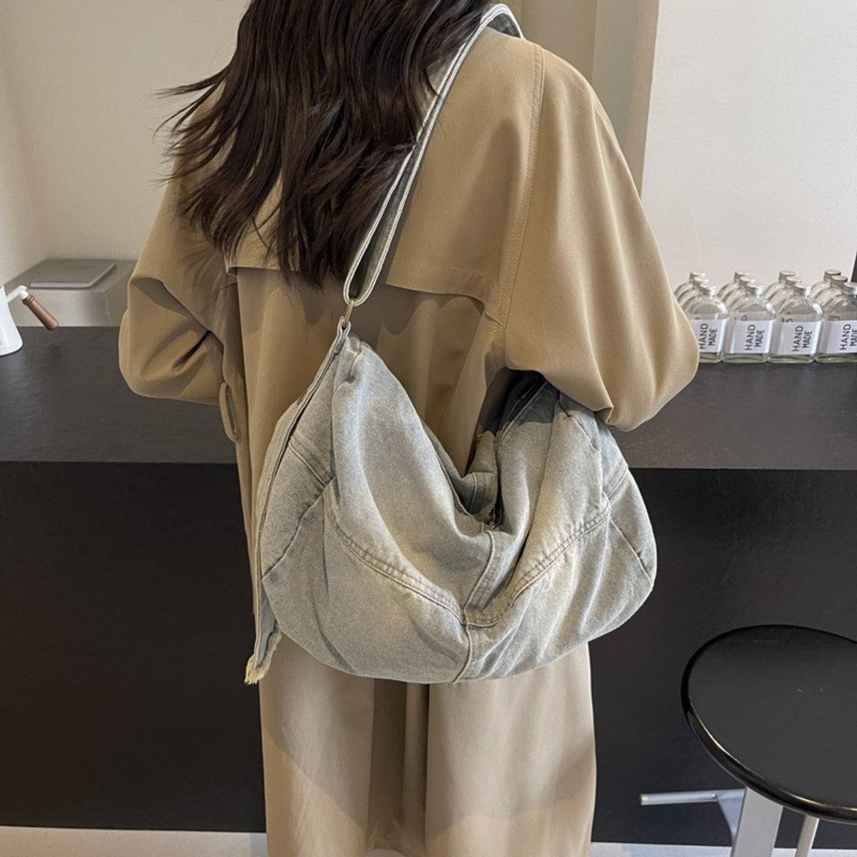 Adjustable Strap Denim Tote Bag - All In The Bag