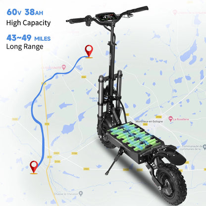 SUNNIGOO Off-Road Electric Scooter Dual Hub Motor 6000w Escooter Foldable Electric Scooters 60V 38Ah 49MPH 43-49Miles Long Range