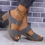 PU Leather Block Heel Sandals - All In The Bag