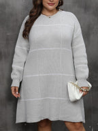 Plus Size Round Neck Long Sleeve Sweater Dress - All In The Bag