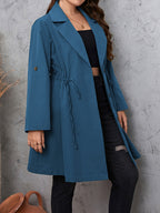 Plus Size Lapel Collar Drawstring Roll-Tab Sleeve Trench Coat - All In The Bag