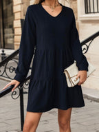 V-Neck Long Sleeve Mini Dress - All In The Bag