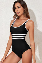 Contrast Trim Scoop Neck One-Piece Swimwear - All In The Bag