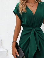 Tied Surplice Short Sleeve Dress - All In The Bag