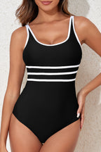 Contrast Trim Scoop Neck One-Piece Swimwear - All In The Bag