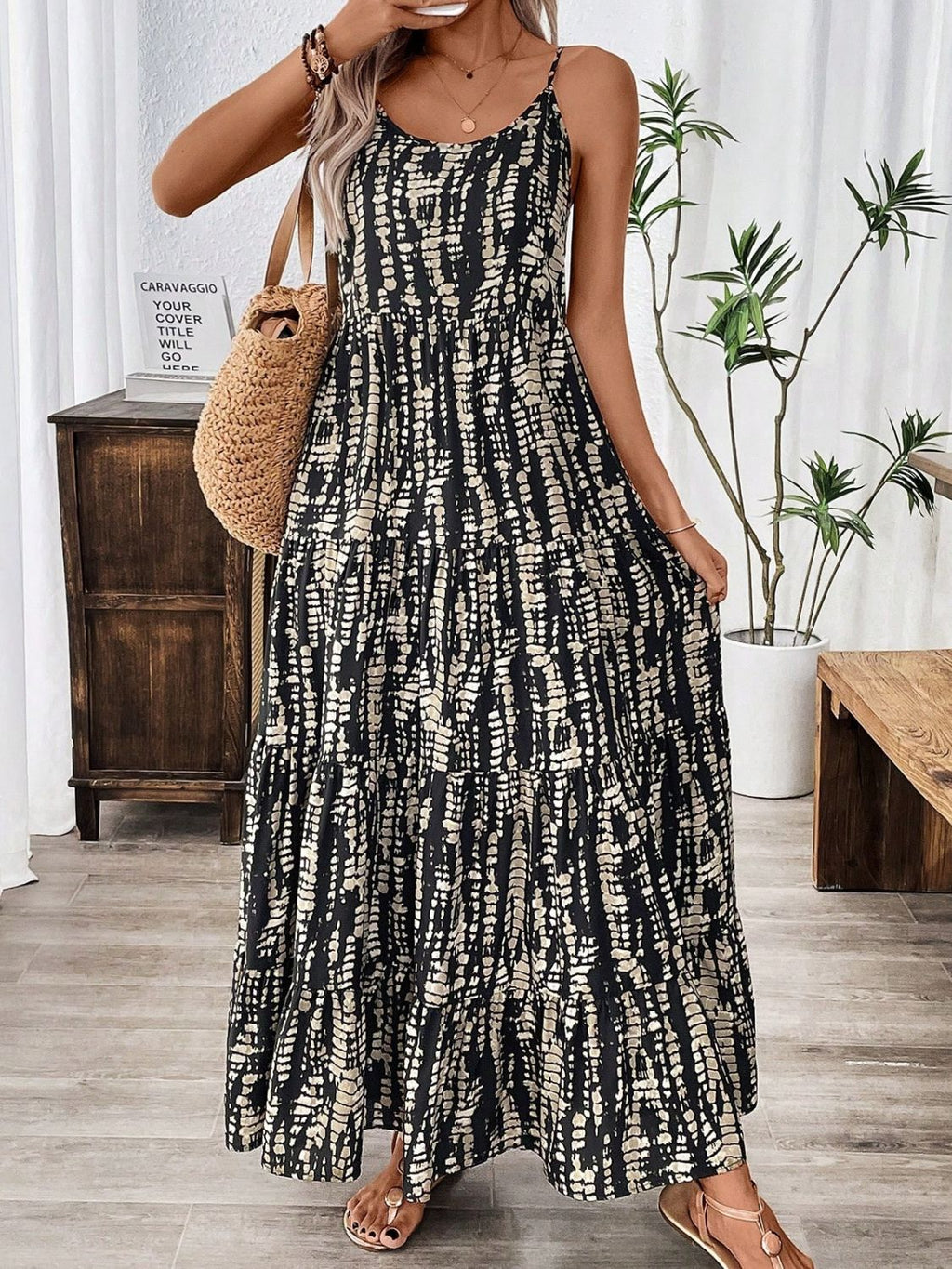 Printed Scoop Neck Maxi Cami Dress - All In The Bag