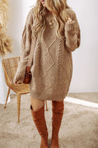 Cable-Knit Round Neck Sweater Dress - All In The Bag
