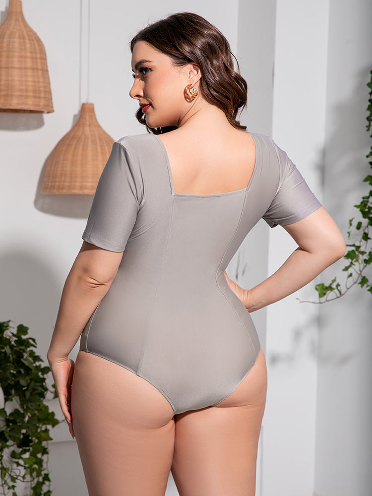 Plus Size Scoop Neck Short Sleeve One-Piece Swimsuit - All In The Bag