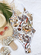 Printed Tie Back Scoop Neck One-Piece Swimsuit - All In The Bag