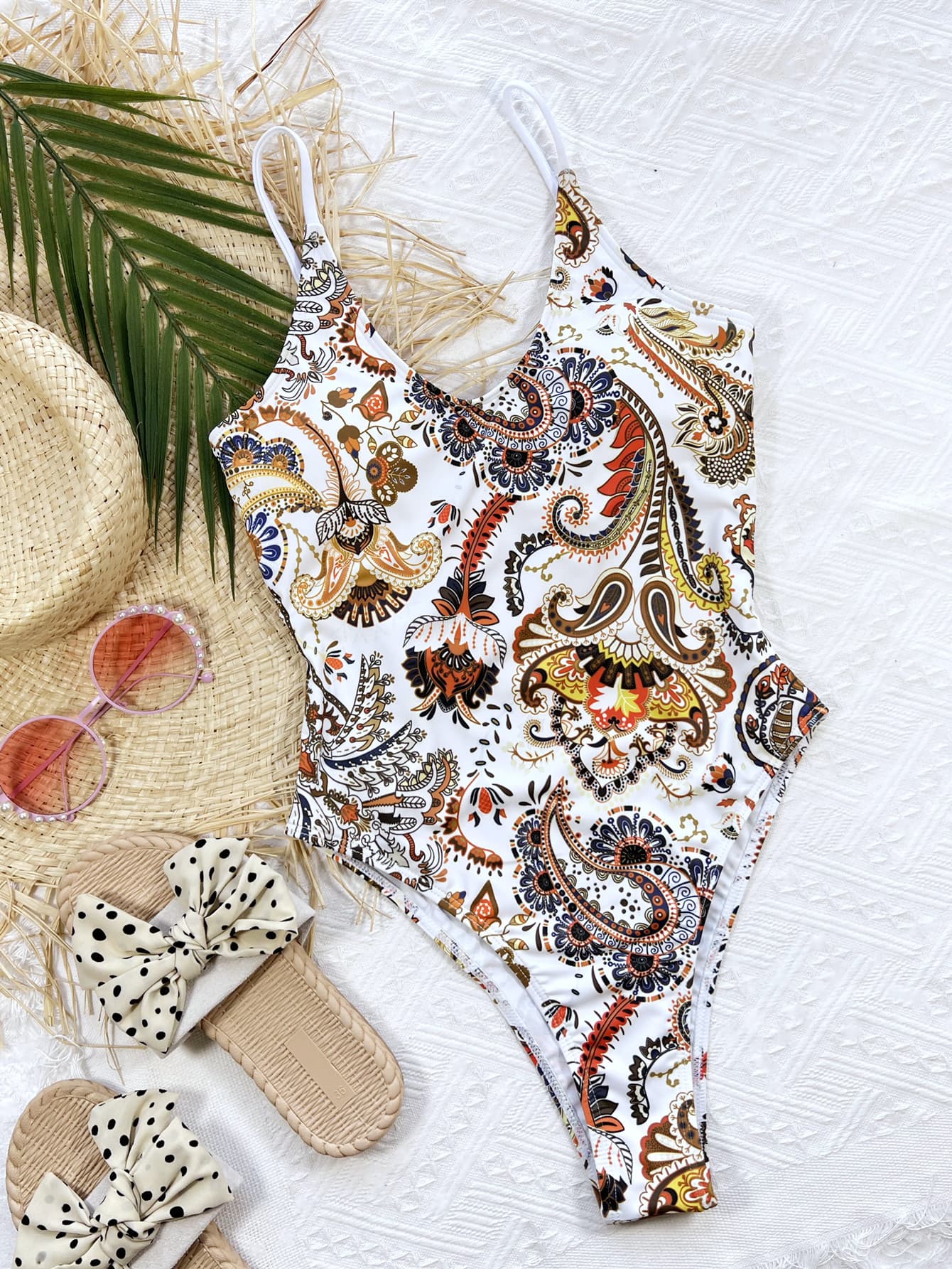 Printed Tie Back Scoop Neck One-Piece Swimsuit - All In The Bag