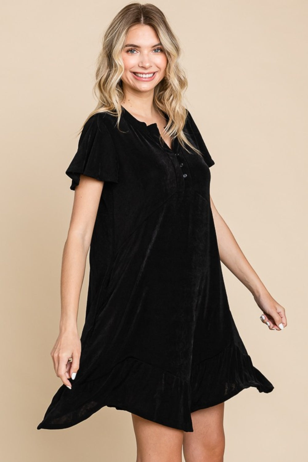 Culture Code Full Size Short Sleeve Ruffled Asymmetric Hem Dress - All In The Bag