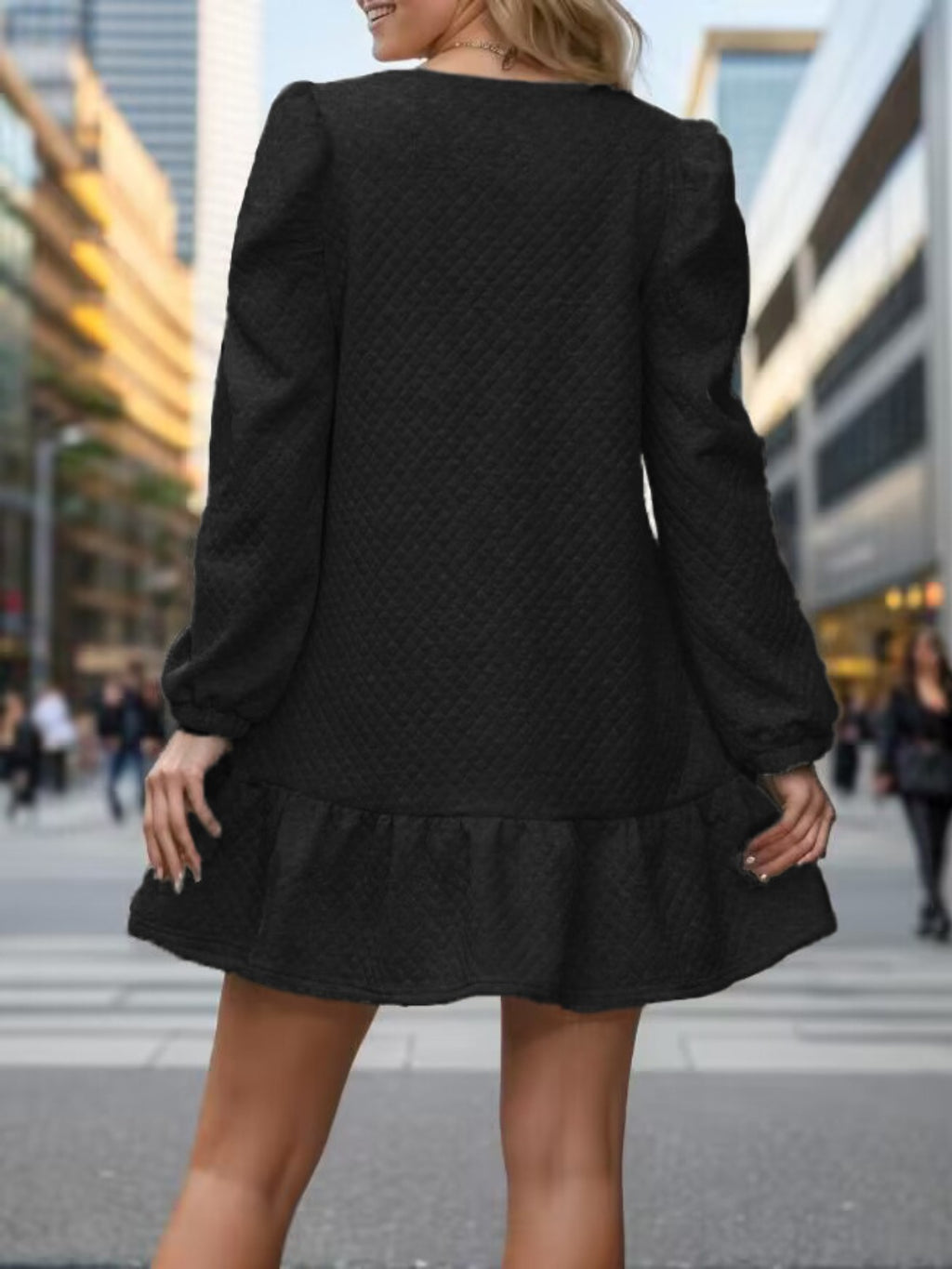 Round Neck Long Sleeve Mini Dress - All In The Bag