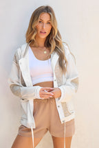Drawstring Color Block Long Sleeve Jacket - All In The Bag
