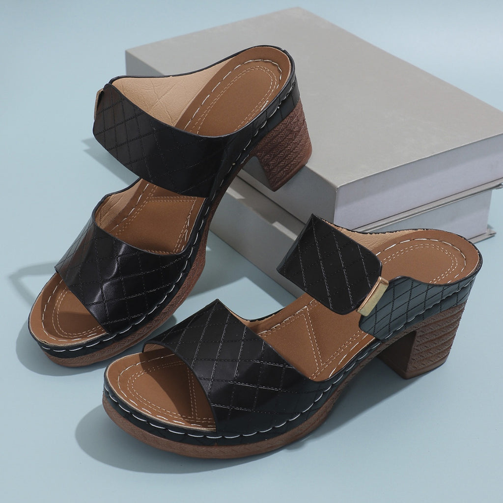 PU Leather Block Heel Sandals - All In The Bag