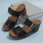 PU Leather Block Heel Sandals - All In The Bag