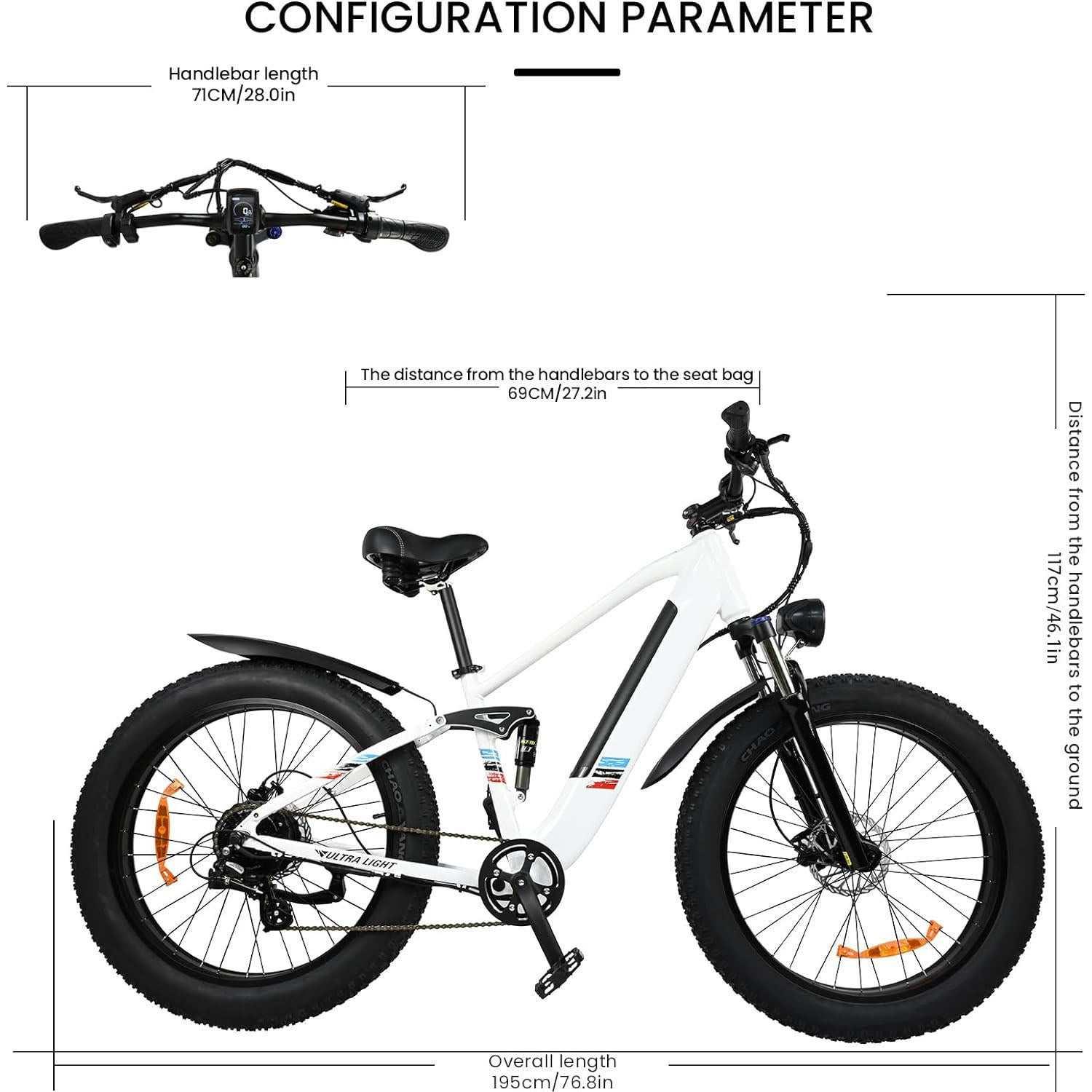 Electric Bike For Adults - 500W Motor 25MPH Speed Removable Battery 48V 12AH, 26 Inch Fat-Tire Electric Bicycle, 8 Speed Battery Powered Mountain Bicycle - All In The Bag 