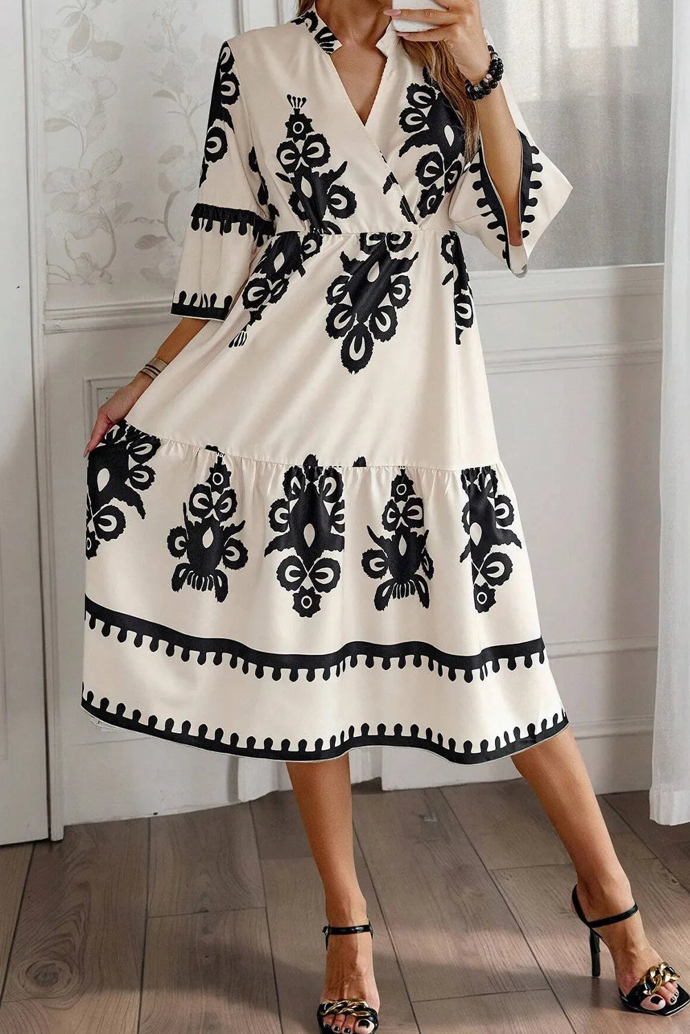 Printed Half Sleeve Knee Length Dress - All In The Bag