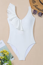 Ruffled V-Neck Wide Strap One-Piece Swimwear - All In The Bag