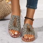 Fringe Leopard Open Toe Sandals - All In The Bag