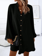 Notched Long Sleeve Mini Dress - All In The Bag